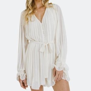 Endless Rose White Pleated Boho Ballon Sleeve Romper